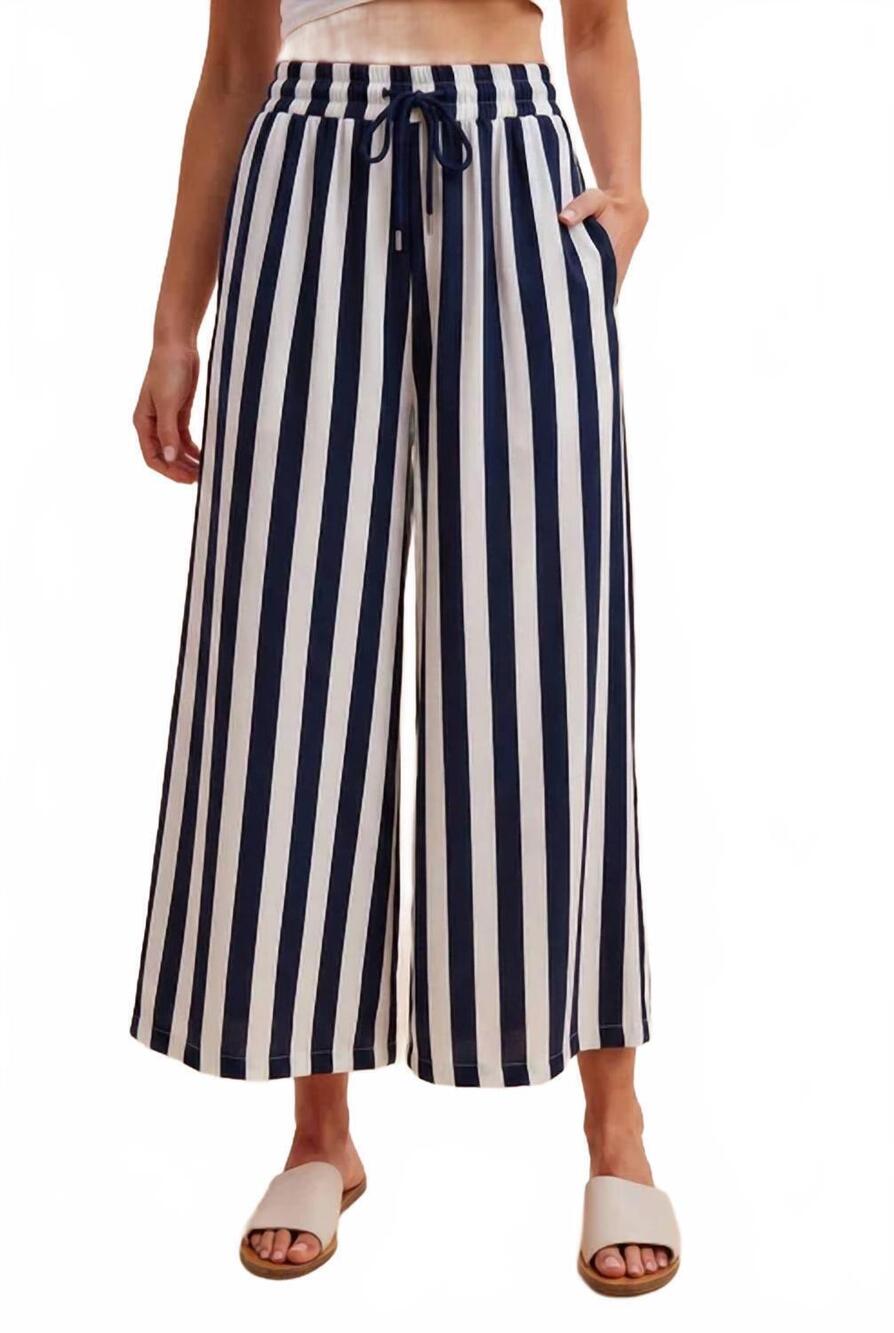 NEW ANNIEWEAR striped wideleg pants in navy
